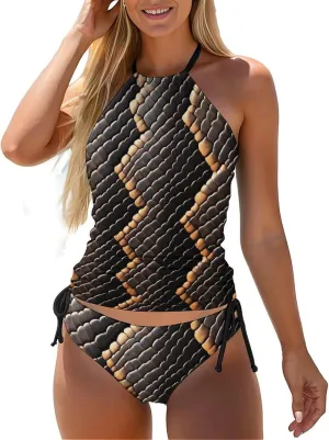 Two Piece Tankini Set for Women, High Neck Halter Bathing Suit Tummy Control Ladies Beach Wear Swimsuit