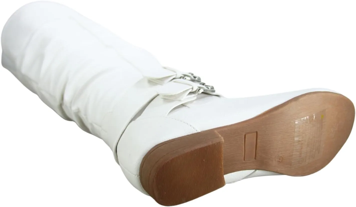TZ Lily-20 Women's Knee High Riding Boots Low Flat Heel Winter Side Zip Buckles Boots Shoes