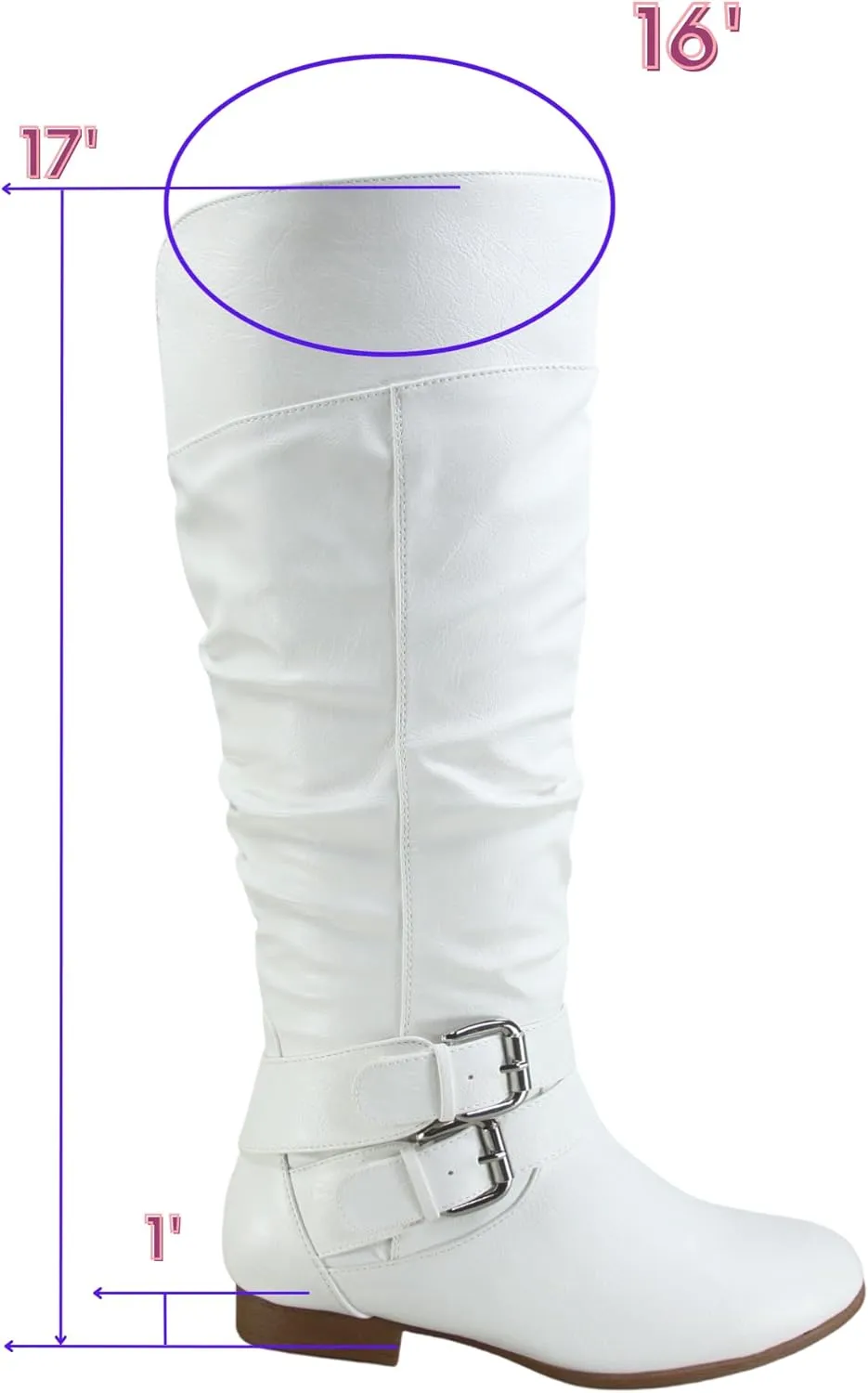 TZ Lily-20 Women's Knee High Riding Boots Low Flat Heel Winter Side Zip Buckles Boots Shoes