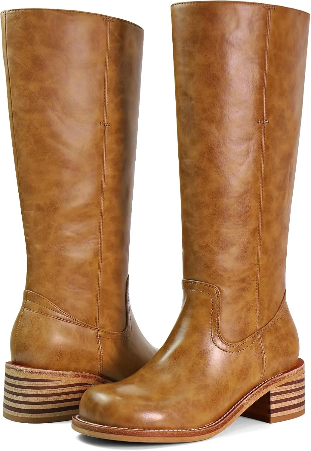 UBWDU Women's Knee High Boots Chunky Block Heel Long Boots Square Toe Low Heel Boots for Women