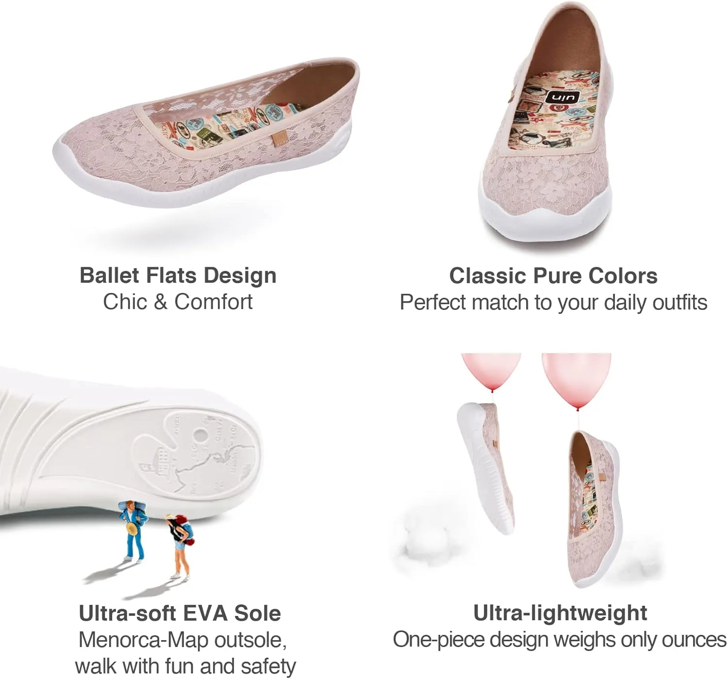 UIN Ballet Flats Shoes for Women Art Printed Wide Toe Casual Breathable Lightweight Slip On Women Loafers