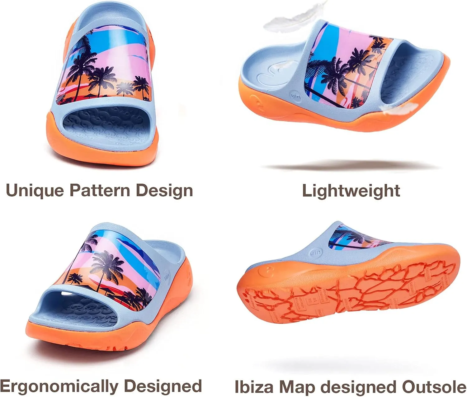 UIN Women's Slides Sandals Beach Summer Casual Art Painted Travel Anti-Slip Comfort Lightweight Fashion Slippers Ibiza
