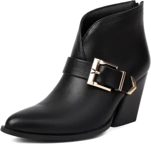UTIKLIOU Women's Ankle Boots Pointed Toe Chunky High Heel Boots Zipper Faux Leather Winter Booties Short Boots