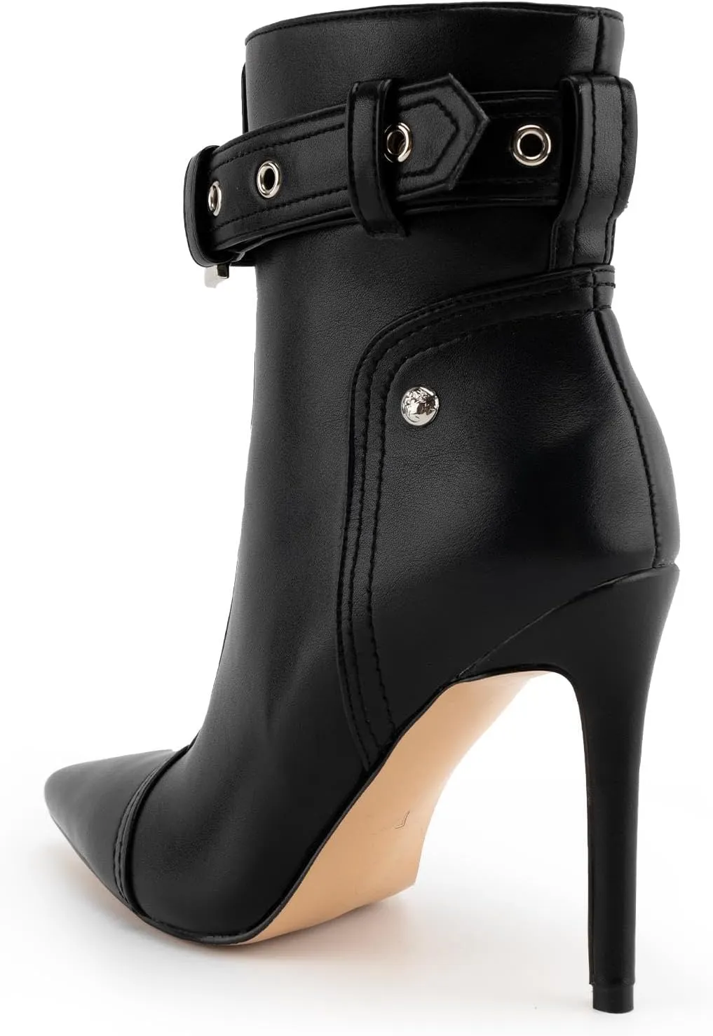 VARECOLA Women Pointed Toe Black Boots Front Zipper Ankle Boots Stiletto Heel Buckle Strap Short Booties Sexy Nightclub Boos for Lady