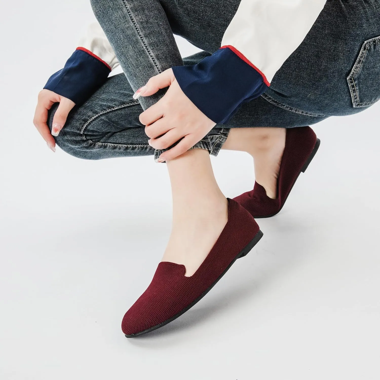 Veittes Women's Wide Width Flats Shoes, Comfort Elegent Soft Ladies Knitted Ballet Shoes.