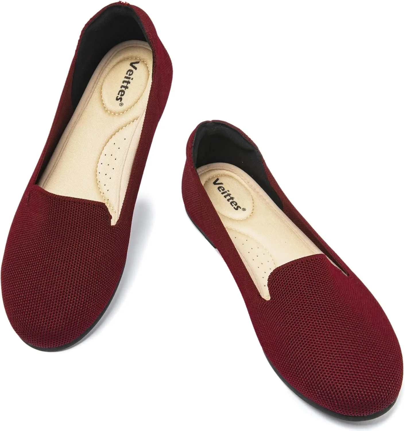Veittes Women's Wide Width Flats Shoes, Comfort Elegent Soft Ladies Knitted Ballet Shoes.