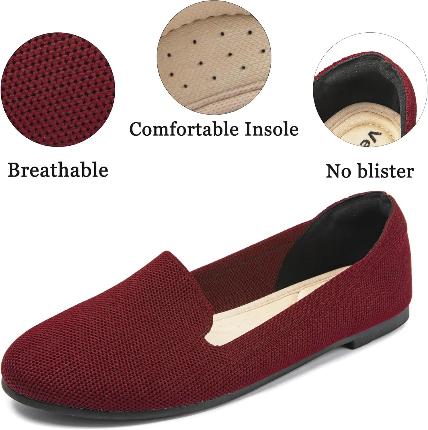 Veittes Women's Wide Width Flats Shoes, Comfort Elegent Soft Ladies Knitted Ballet Shoes.