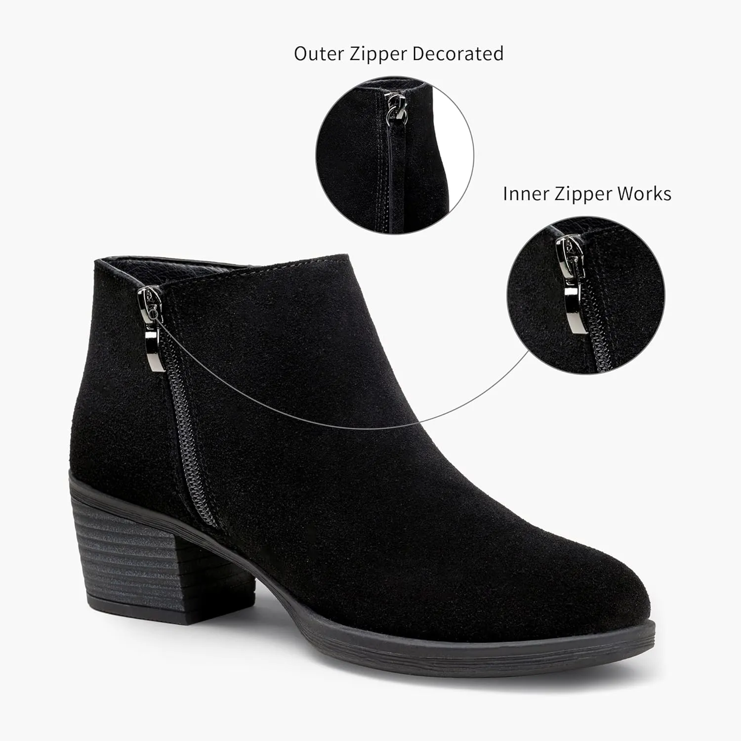 Vepose Women's 9001 Suede Leather Ankle Boots, Dressy Short Booties with Inner Zipper for Lady