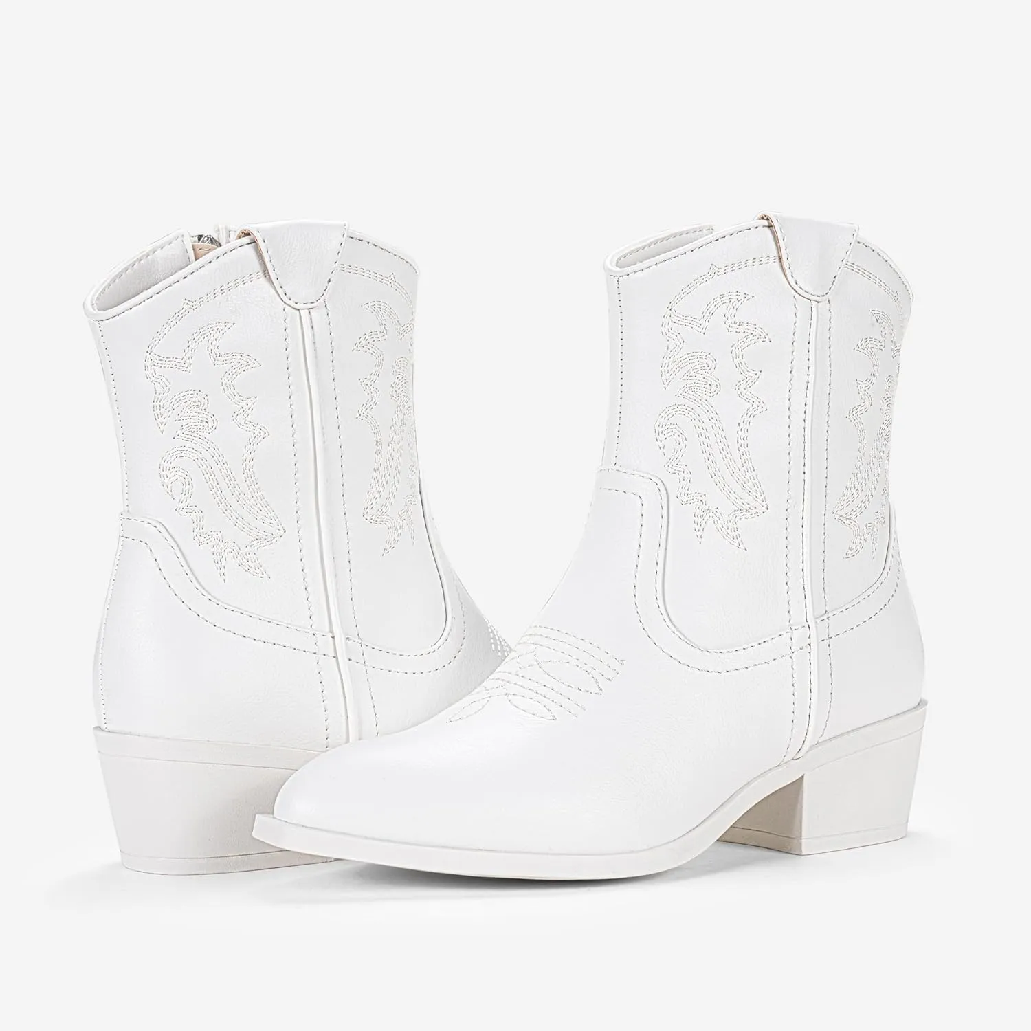 Vepose Women's 9816 Cowboy Boots Ankle Western Short Cowgirl Embroidered Round Toe Low Heel Booties with Side Zipper