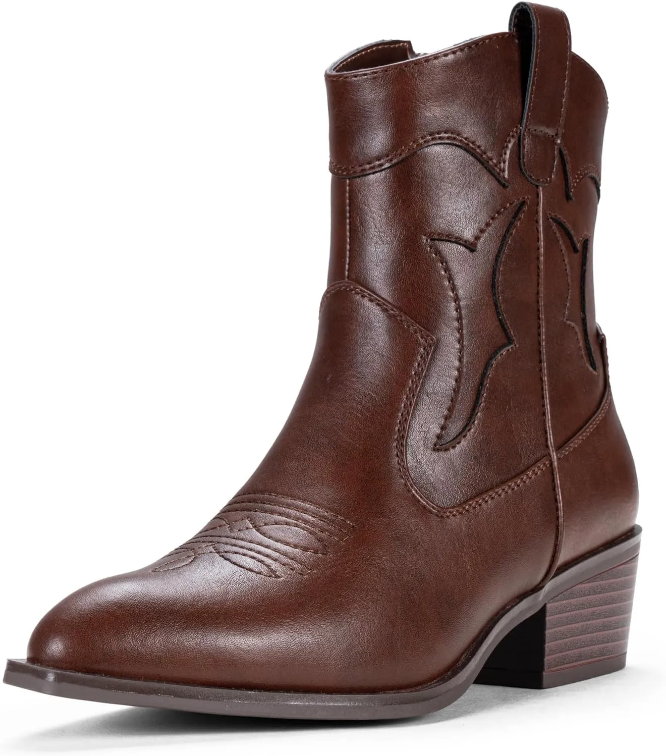 Vepose Women's 9816 Cowboy Boots Ankle Western Short Cowgirl Embroidered Round Toe Low Heel Booties with Side Zipper