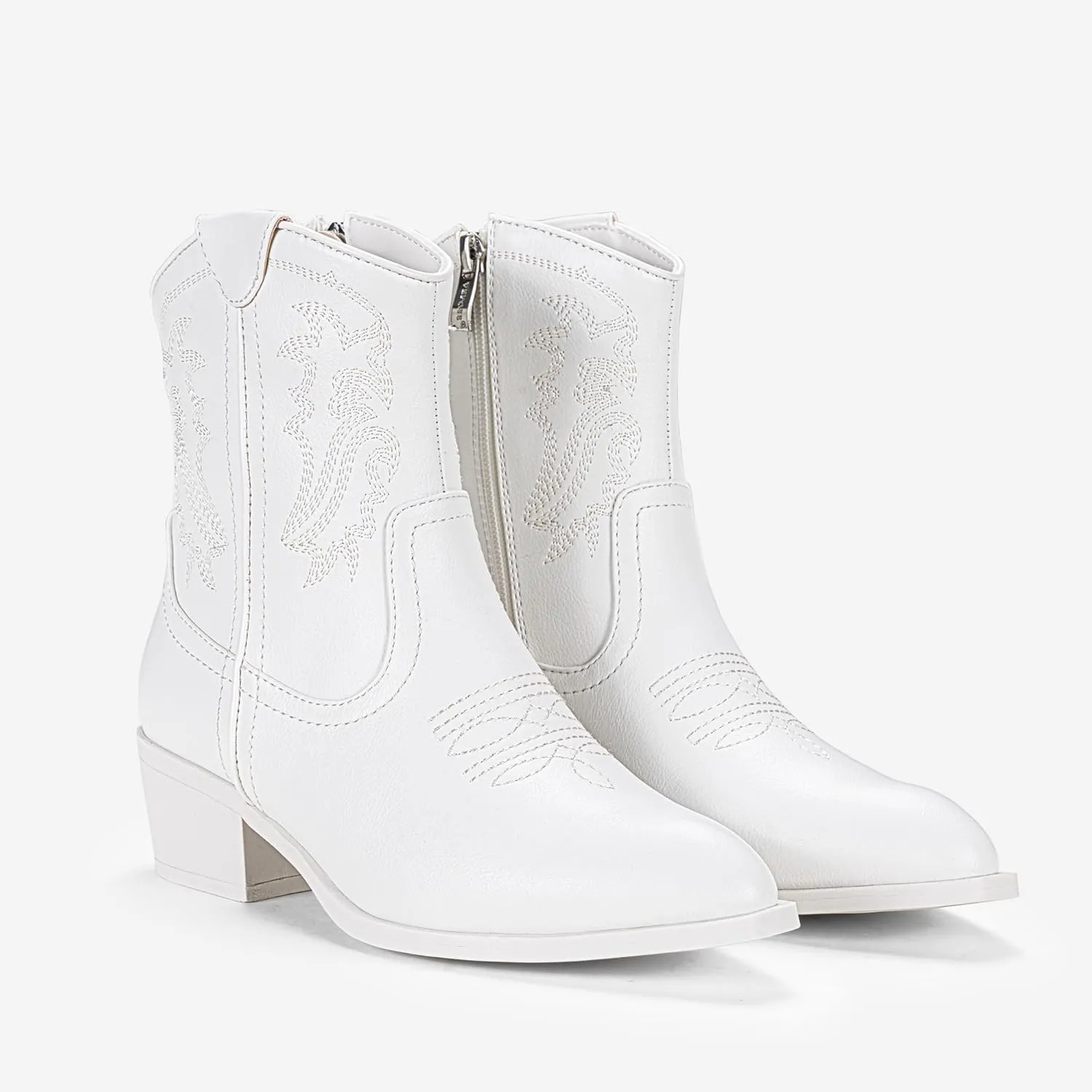 Vepose Women's 9816 Cowboy Boots Ankle Western Short Cowgirl Embroidered Round Toe Low Heel Booties with Side Zipper