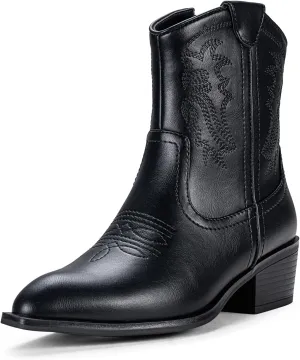 Vepose Women's 9816 Cowboy Boots Ankle Western Short Cowgirl Embroidered Round Toe Low Heel Booties with Side Zipper