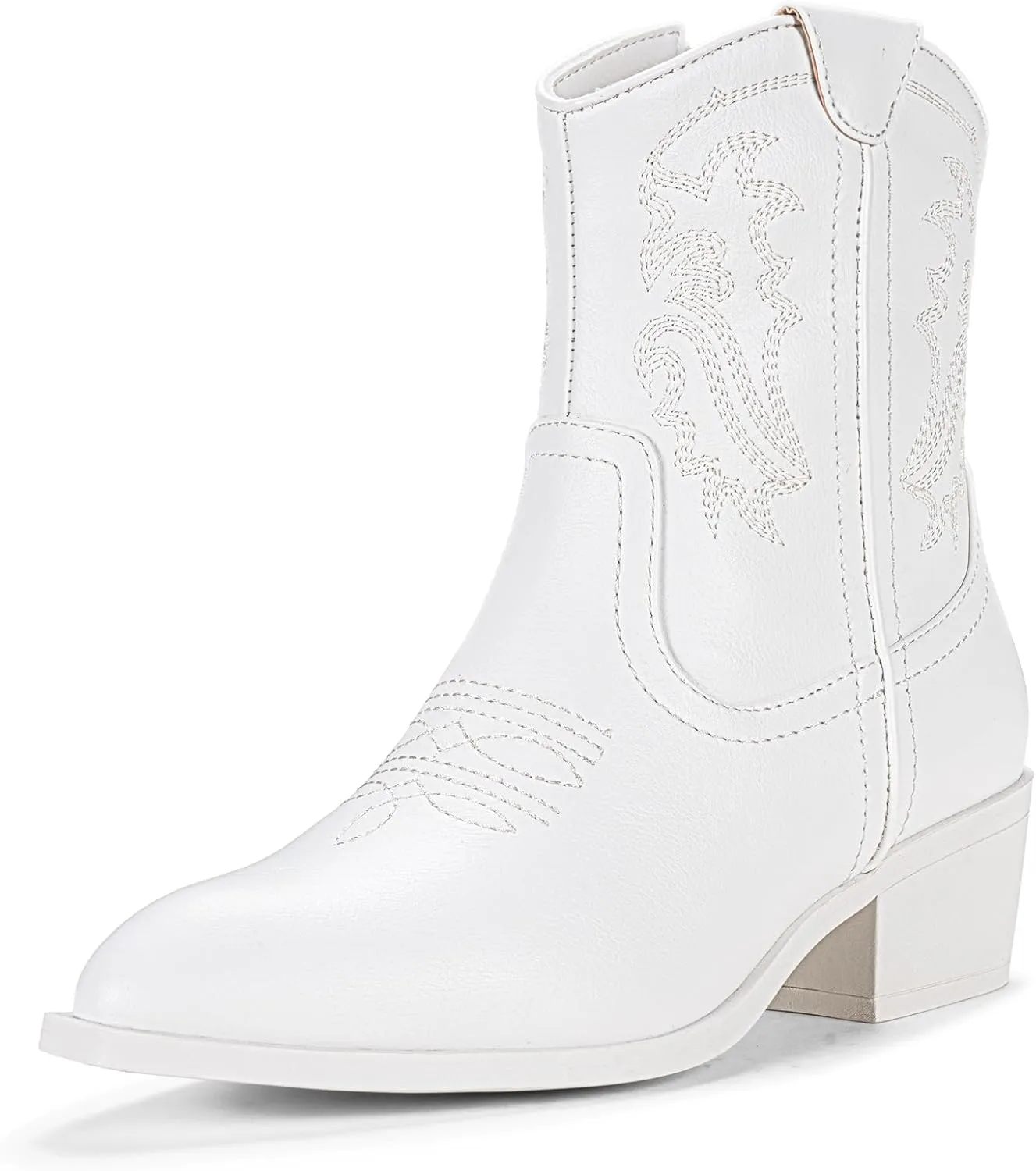 Vepose Women's 9816 Cowboy Boots Ankle Western Short Cowgirl Embroidered Round Toe Low Heel Booties with Side Zipper