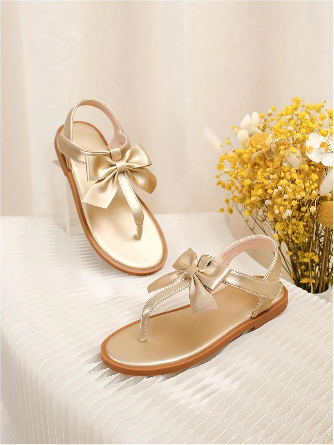 Verdusa Girl's Summer Bow Sandals Open Toe Faux Leather T Strap Thong Sandals