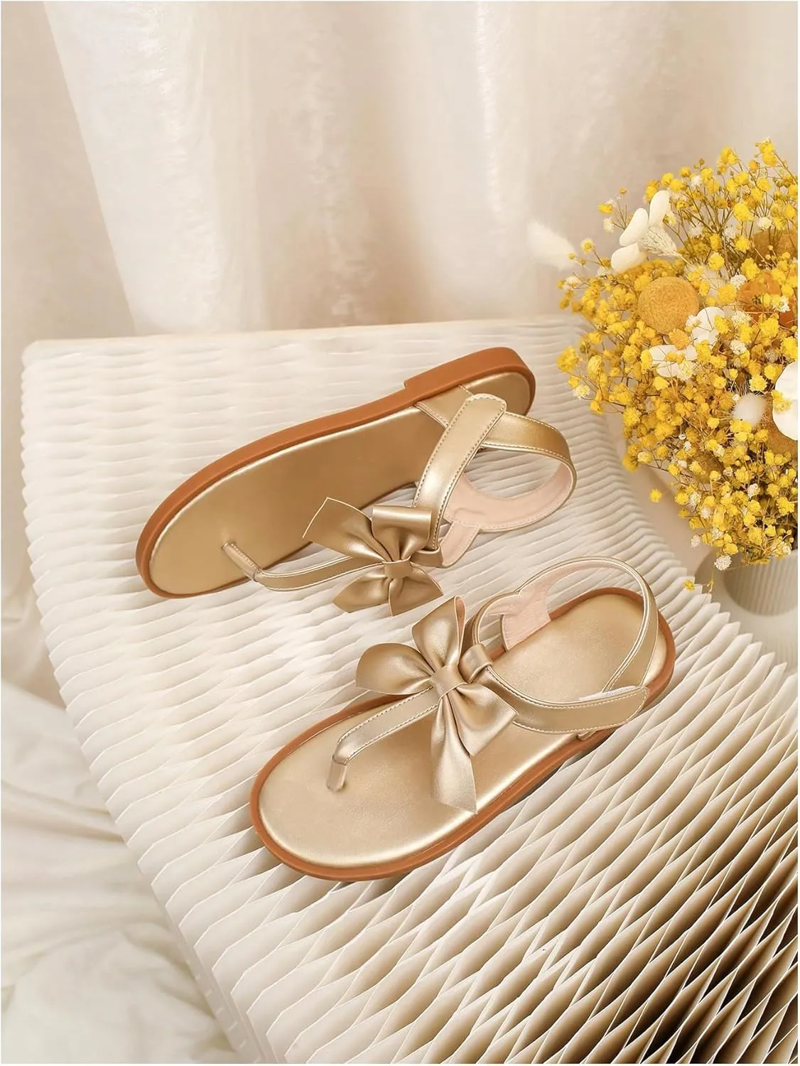 Verdusa Girl's Summer Bow Sandals Open Toe Faux Leather T Strap Thong Sandals