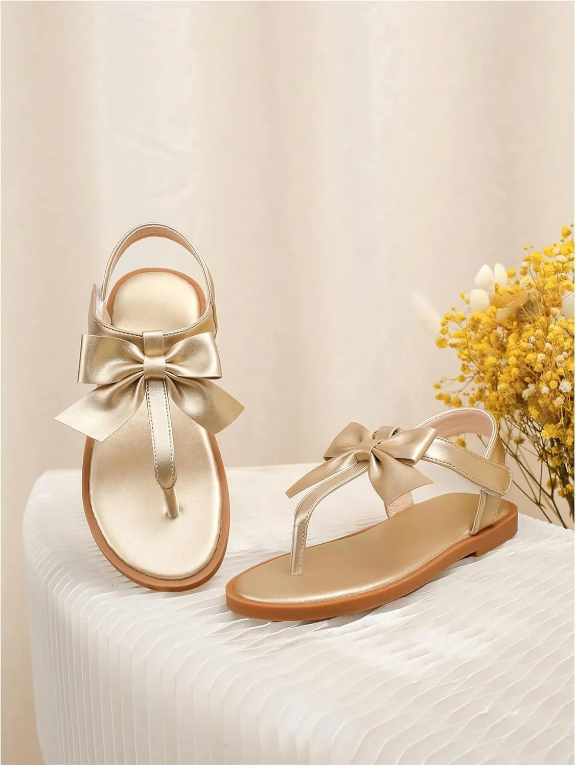Verdusa Girl's Summer Bow Sandals Open Toe Faux Leather T Strap Thong Sandals