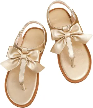 Verdusa Girl's Summer Bow Sandals Open Toe Faux Leather T Strap Thong Sandals