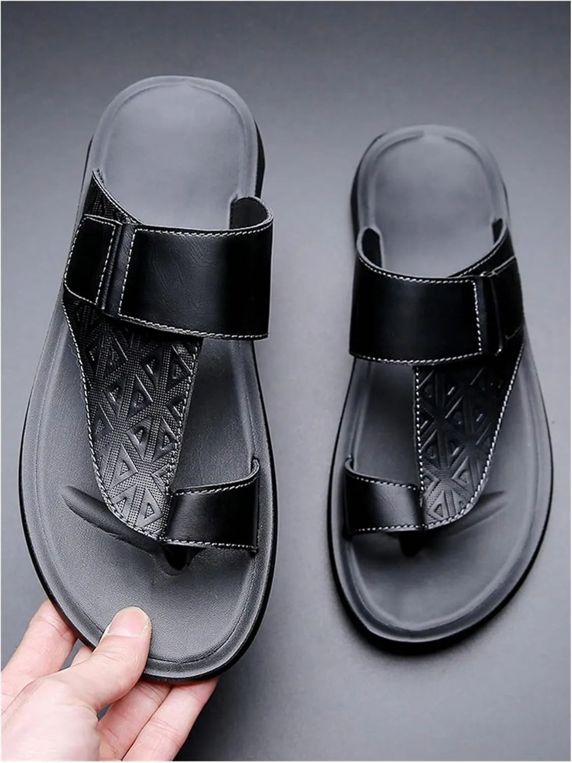 Verdusa Men's PU Leather Thong Sandals Open Toe Slip on Slippers