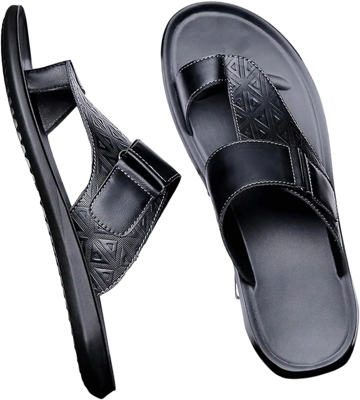 Verdusa Men's PU Leather Thong Sandals Open Toe Slip on Slippers