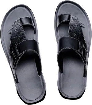Verdusa Men's PU Leather Thong Sandals Open Toe Slip on Slippers