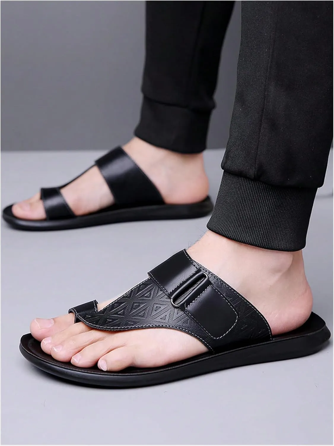 Verdusa Men's PU Leather Thong Sandals Open Toe Slip on Slippers