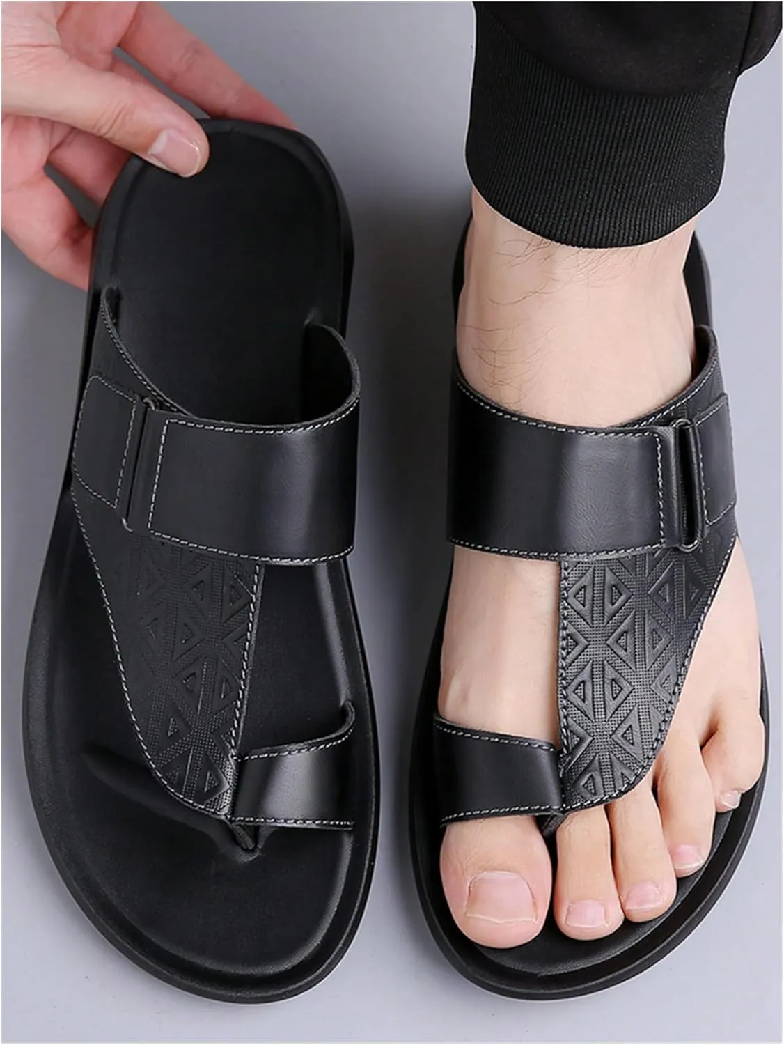 Verdusa Men's PU Leather Thong Sandals Open Toe Slip on Slippers