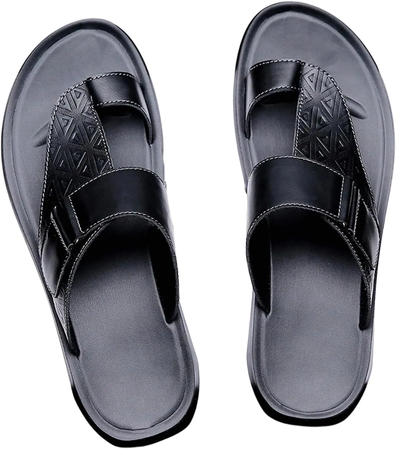 Verdusa Men's PU Leather Thong Sandals Open Toe Slip on Slippers