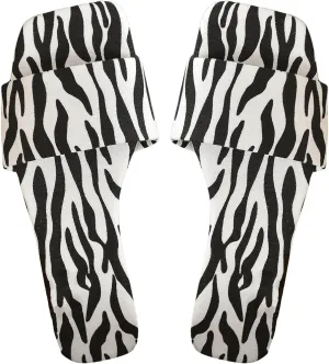 Verdusa Women's Animal Print Slip on Slides Slippers Summer Square Toe PU Leather Dressy Sandals
