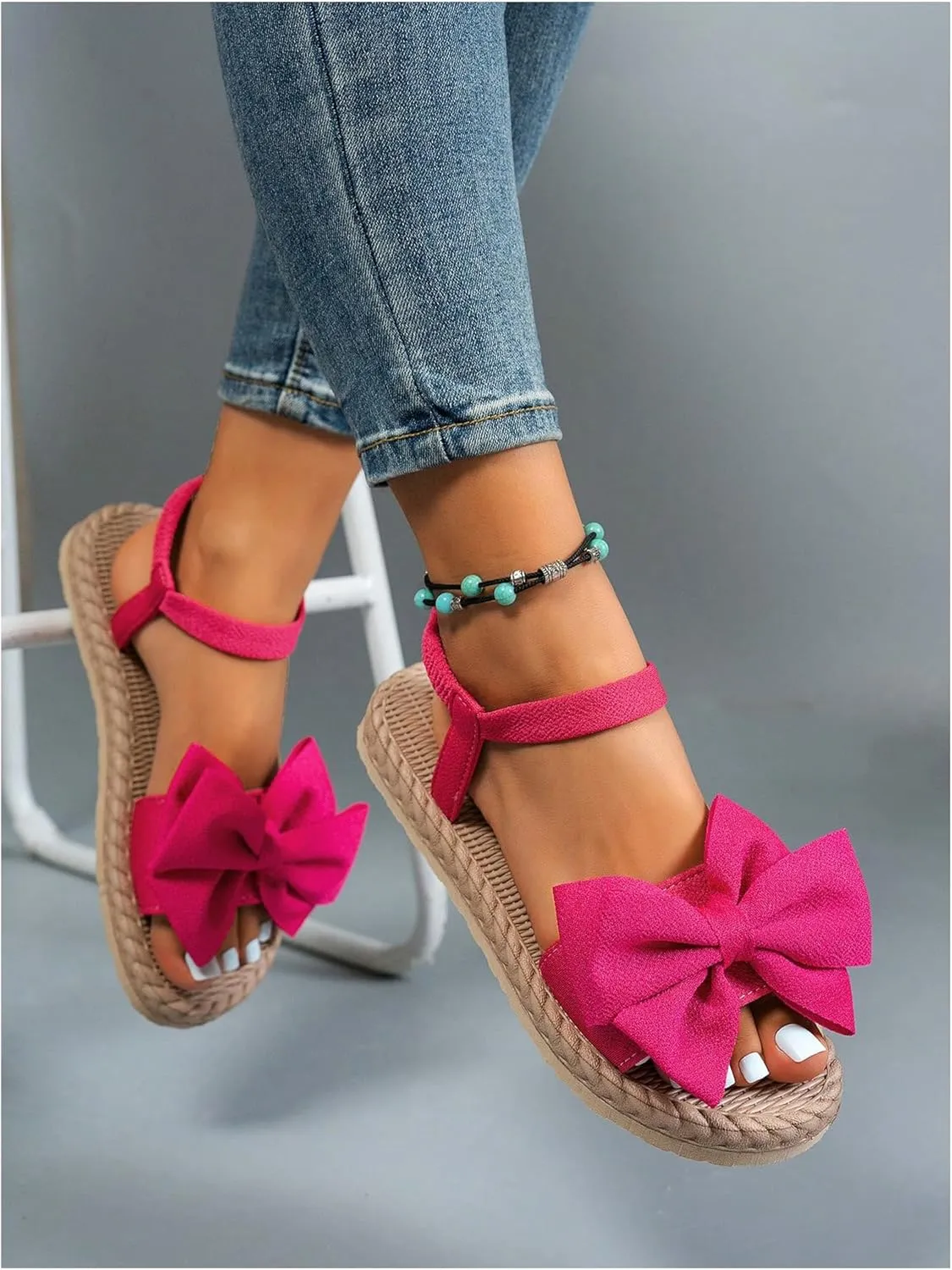 Verdusa Women's Bow Knot Flat Sandals Open Toe Ankle Strap Vacation Sandals