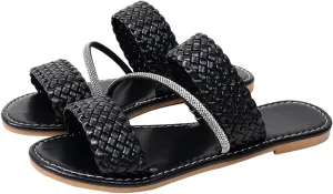 Verdusa Women's Braided Strappy Flat Sandals Summer Slides Open Toe Beach Shoes