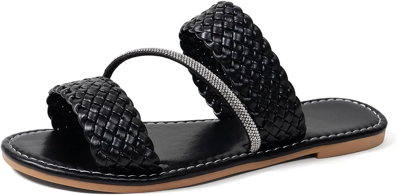Verdusa Women's Braided Strappy Flat Sandals Summer Slides Open Toe Beach Shoes