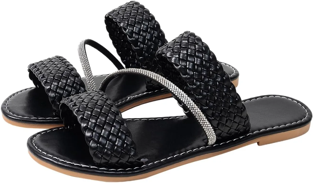 Verdusa Women's Braided Strappy Flat Sandals Summer Slides Open Toe Beach Shoes