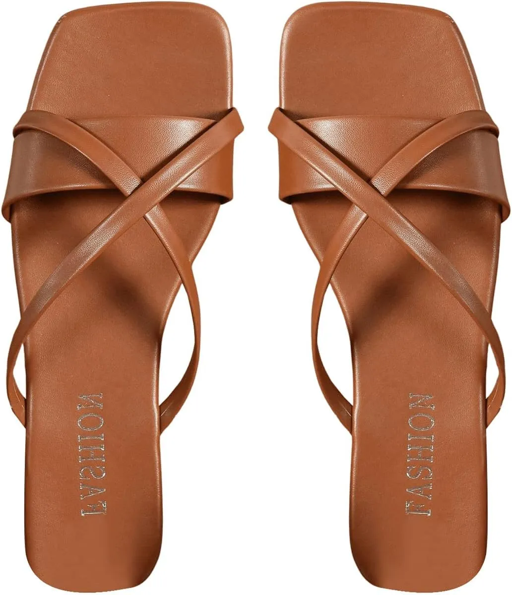 Verdusa Women's Criss Cross PU Leather Flat Sandals Open Toe Summer Slides Slippers
