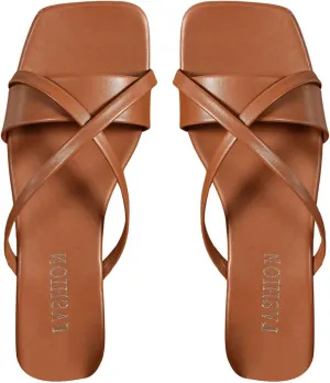 Verdusa Women's Criss Cross PU Leather Flat Sandals Open Toe Summer Slides Slippers