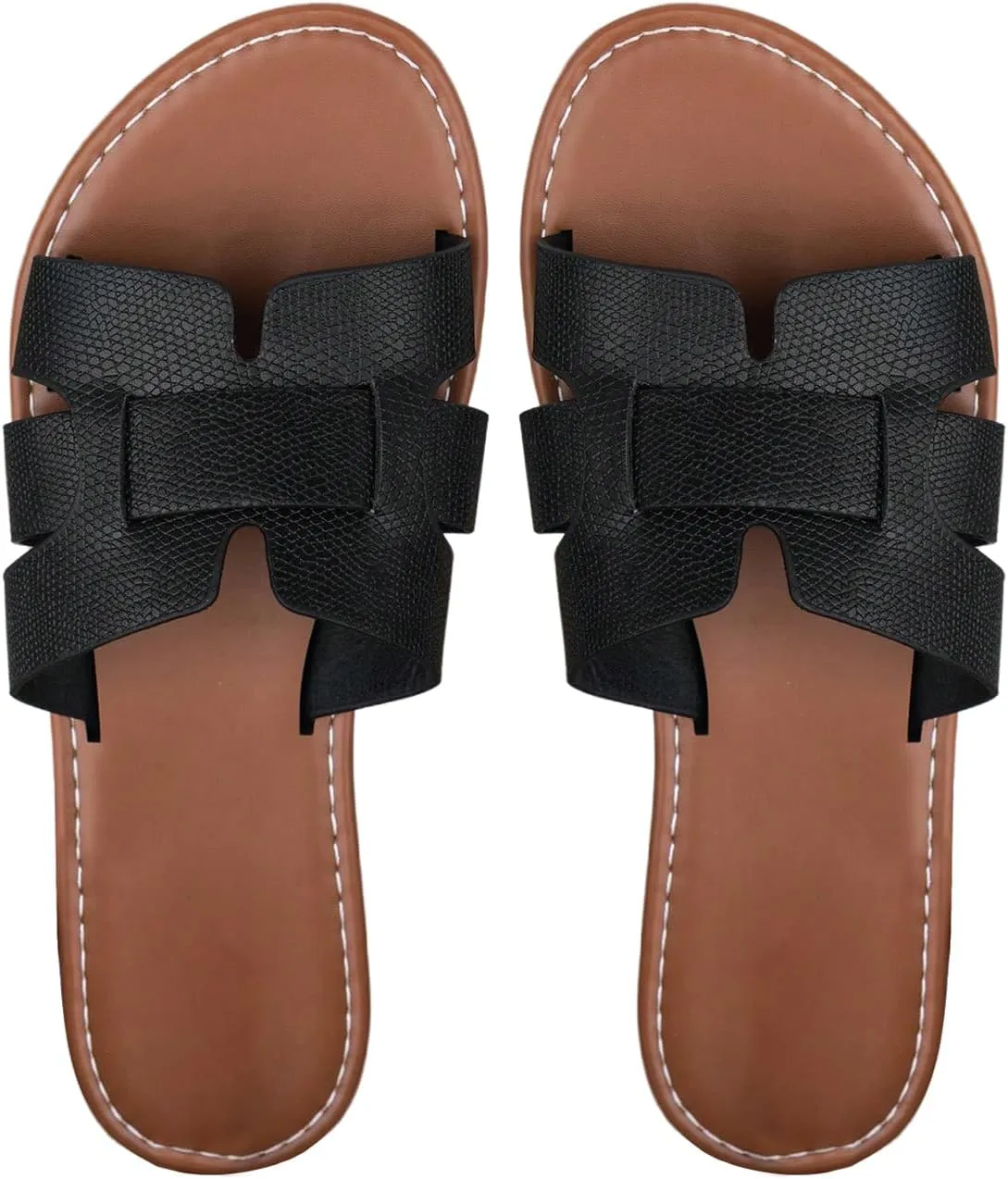 Verdusa Women's Cut Out PU Leather Flat Sandals Open Toe Slip on Slides Summer Slippers