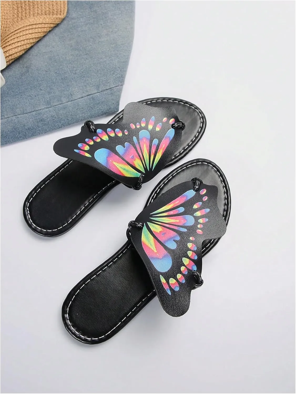 Verdusa Women's Open Toe Butterfly Sandals Slip on Slippers Summer Thong Sandals