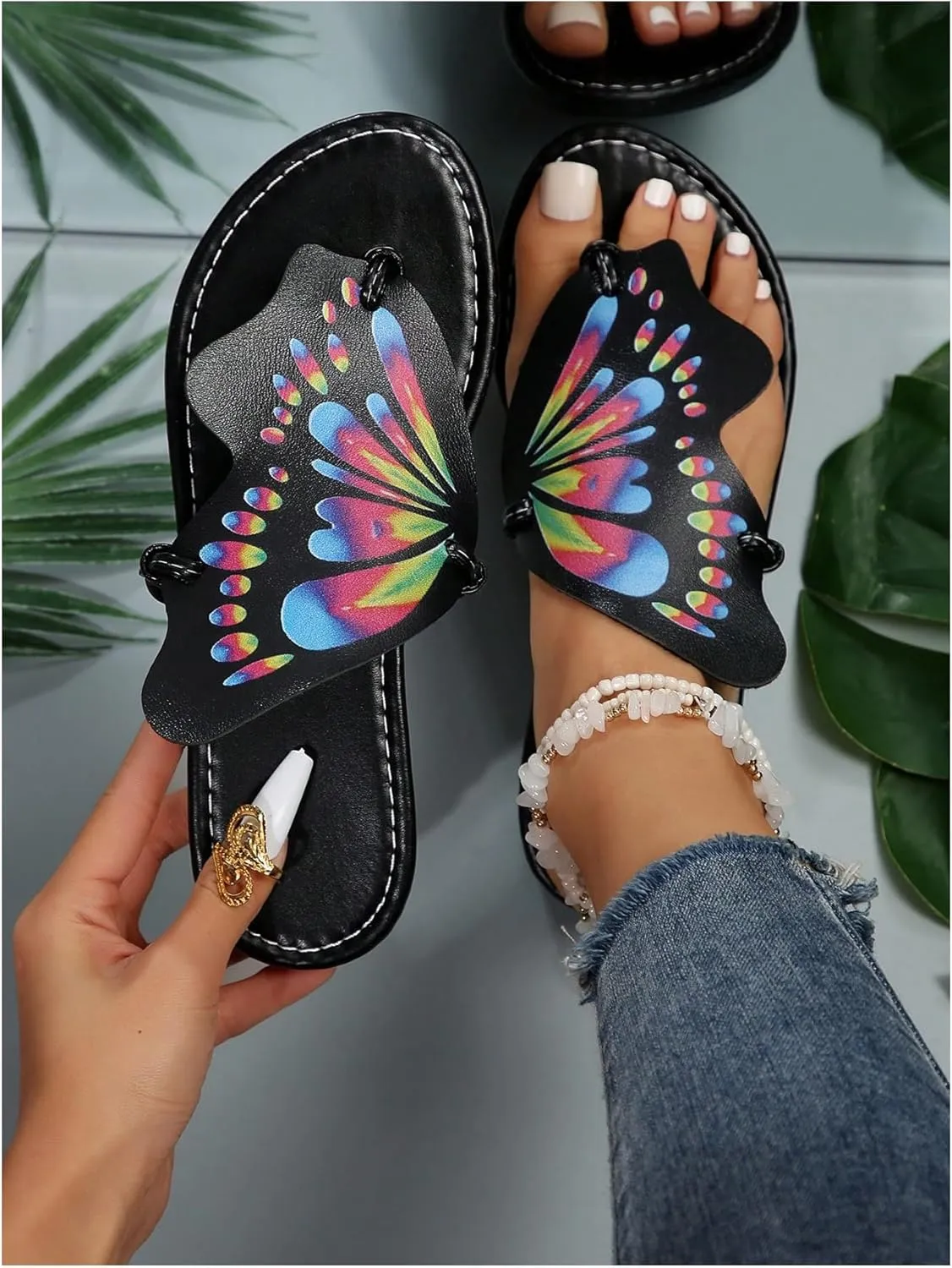 Verdusa Women's Open Toe Butterfly Sandals Slip on Slippers Summer Thong Sandals