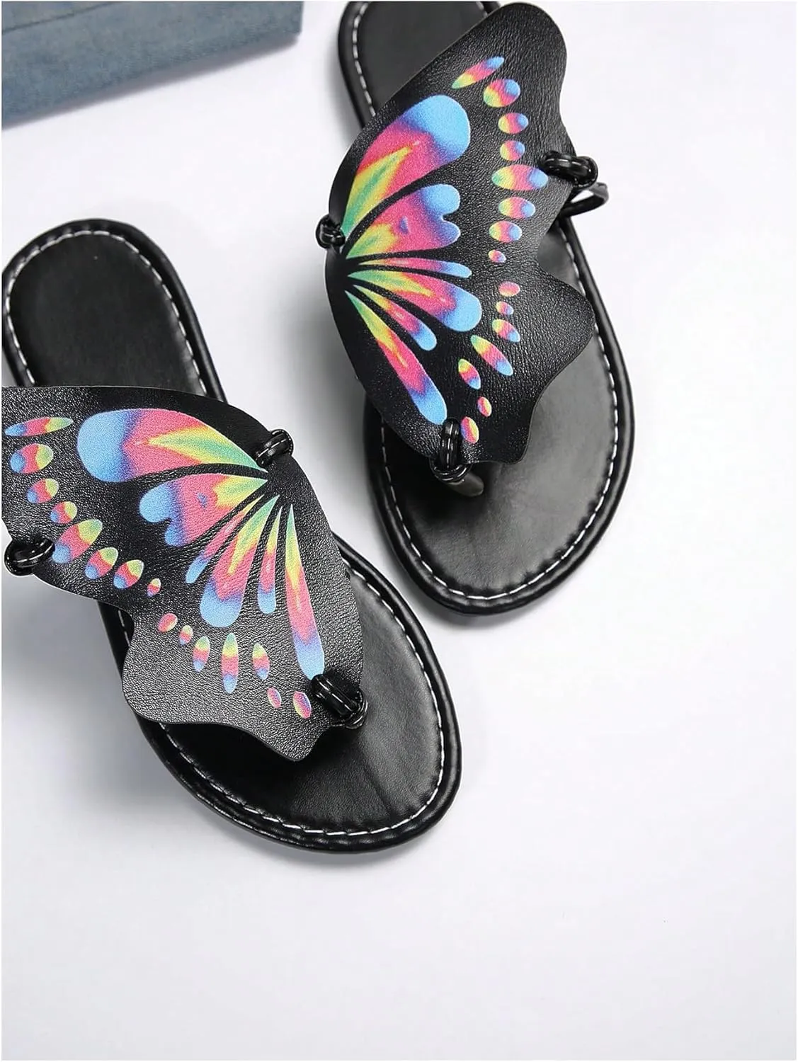 Verdusa Women's Open Toe Butterfly Sandals Slip on Slippers Summer Thong Sandals