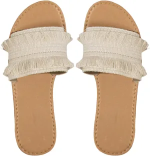 Verdusa Women's Tassel Single Band Flat Sandals PU Leather Open Toe Slip on Slippers