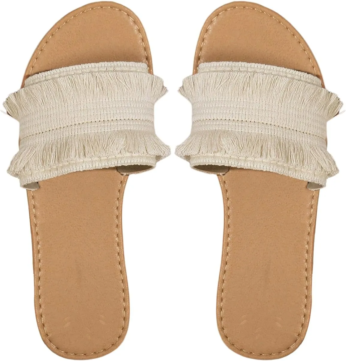 Verdusa Women's Tassel Single Band Flat Sandals PU Leather Open Toe Slip on Slippers