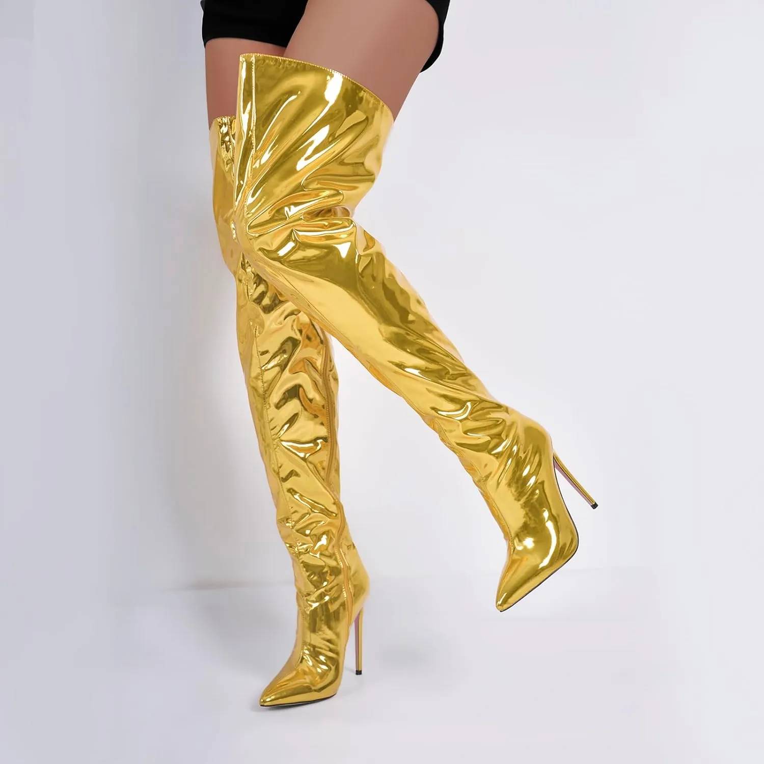 VERISSON Women's Over Knee Metallic Boots Point Toe Clorfulr Stiletto High Heels Zip up Thigh Booties