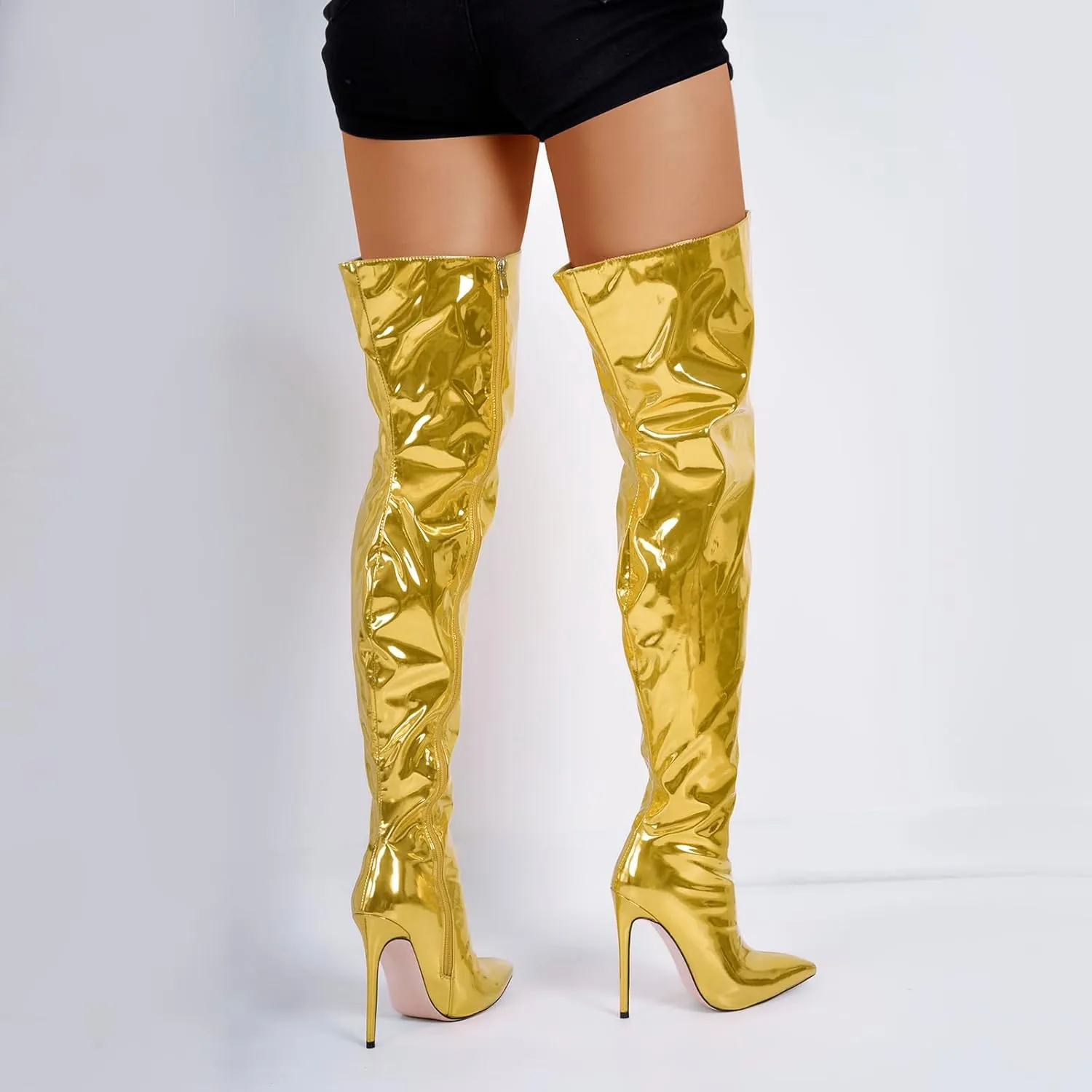 VERISSON Women's Over Knee Metallic Boots Point Toe Clorfulr Stiletto High Heels Zip up Thigh Booties