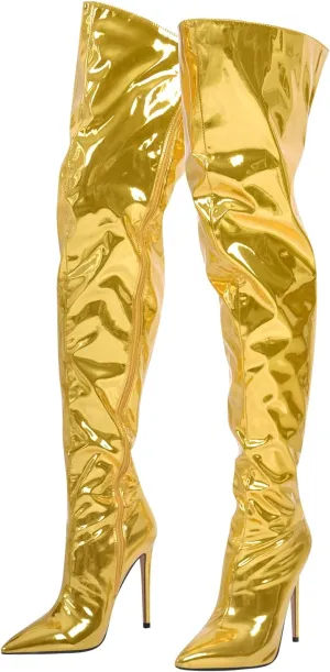 VERISSON Women's Over Knee Metallic Boots Point Toe Clorfulr Stiletto High Heels Zip up Thigh Booties
