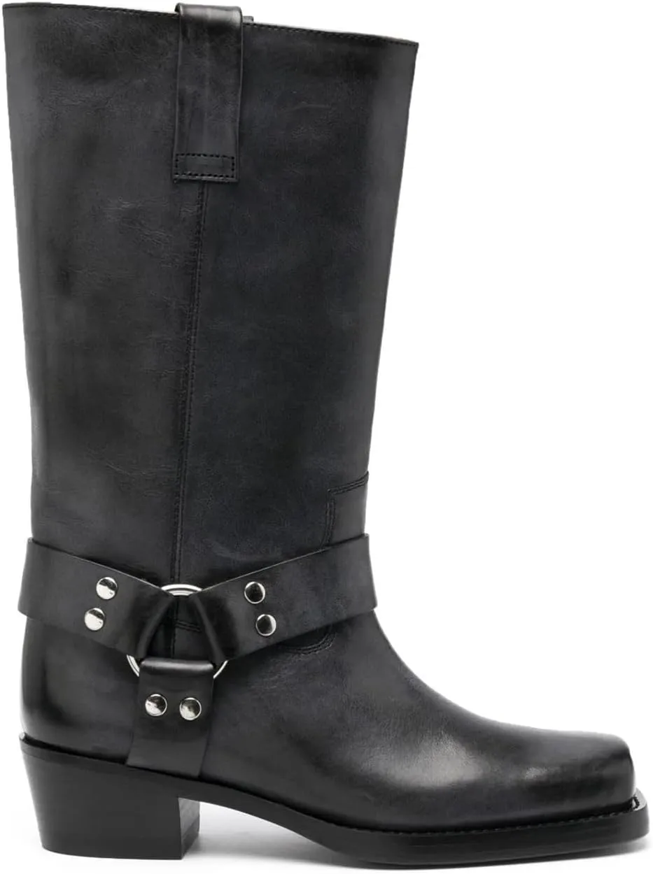 Vertundy Women's Chunky Heel Mid Calf Boot Square Toe Riding Boots Buckle Comfortable Slip On Fashion Causal Booties