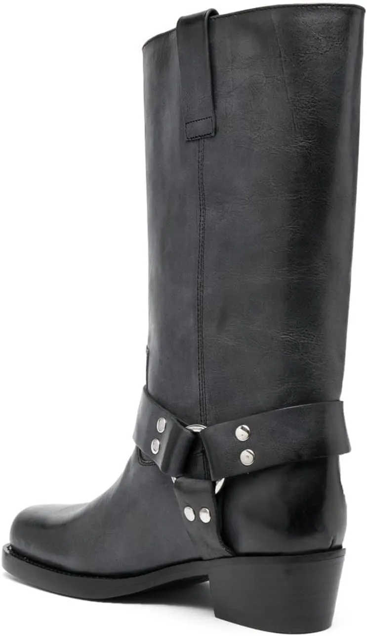 Vertundy Women's Chunky Heel Mid Calf Boot Square Toe Riding Boots Buckle Comfortable Slip On Fashion Causal Booties