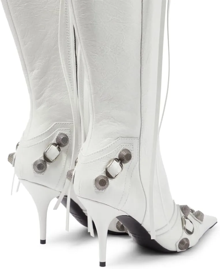 Vertundy Women's Knee High Boots - Pointed Toe Stiletto Heel Zipper Long Boot Rivet Slim Tassel Dress Boot for Lady Sexy