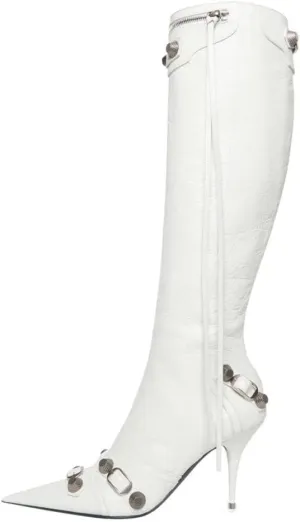 Vertundy Women's Knee High Boots - Pointed Toe Stiletto Heel Zipper Long Boot Rivet Slim Tassel Dress Boot for Lady Sexy