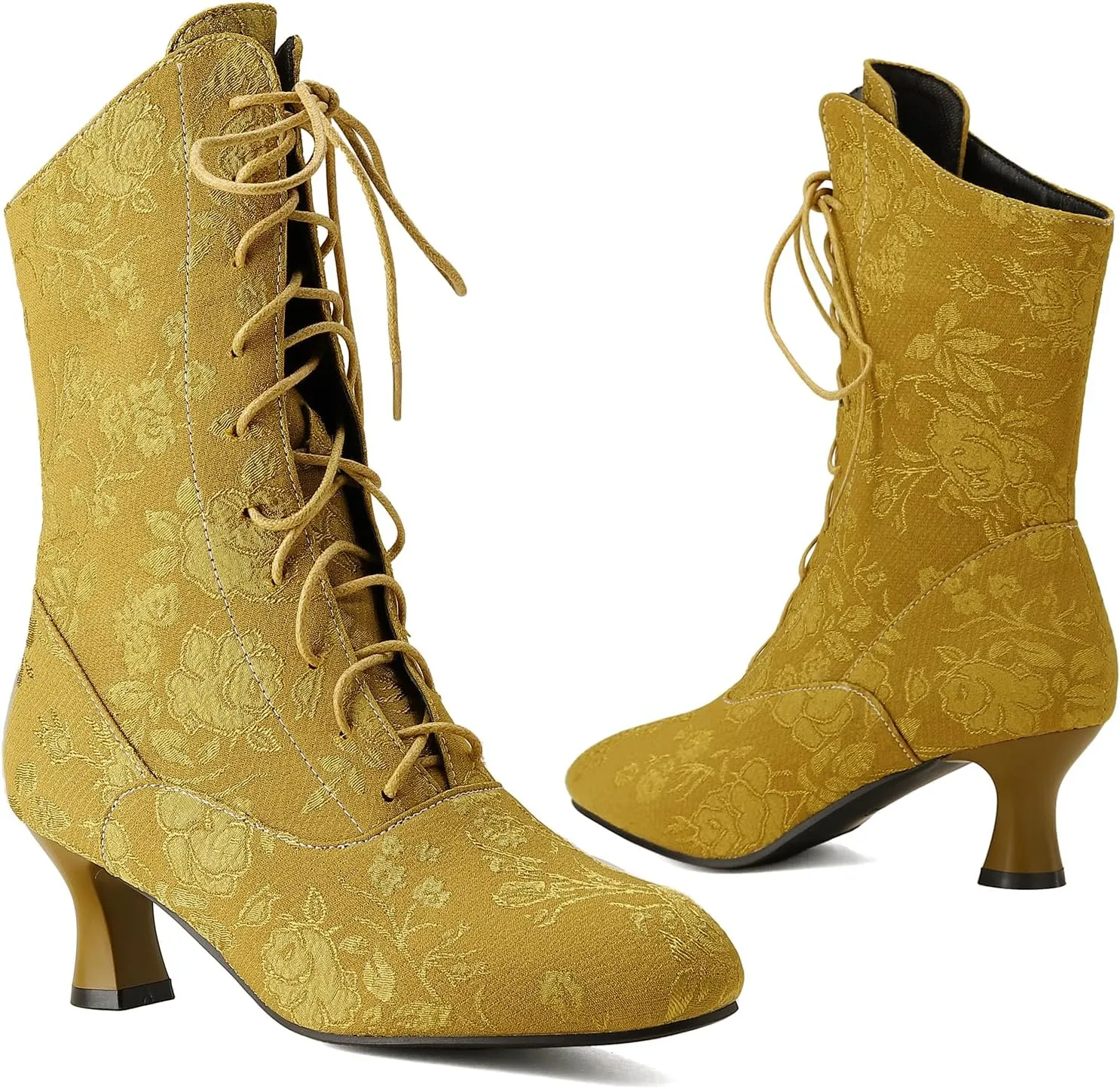Victorian Boots for Women Vintage Granny Boots Renaissance Mid Calf Boots Costume Lace Up Low Heel Goth Boots with Zipper