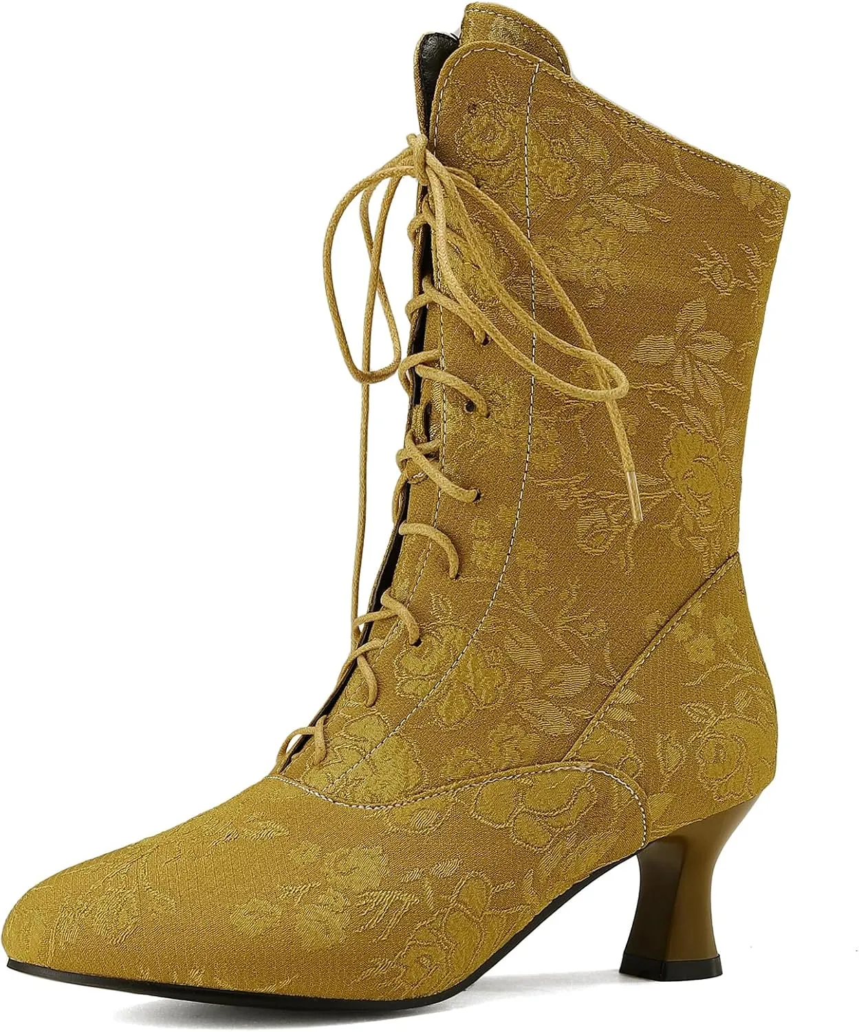 Victorian Boots for Women Vintage Granny Boots Renaissance Mid Calf Boots Costume Lace Up Low Heel Goth Boots with Zipper