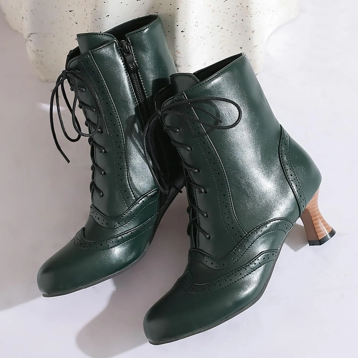 Victorian Boots for Women Vintage Lace Up Ankle Boots Costume Goth Booties Halloween Witch Stuff Cuban Heel Granny Boots